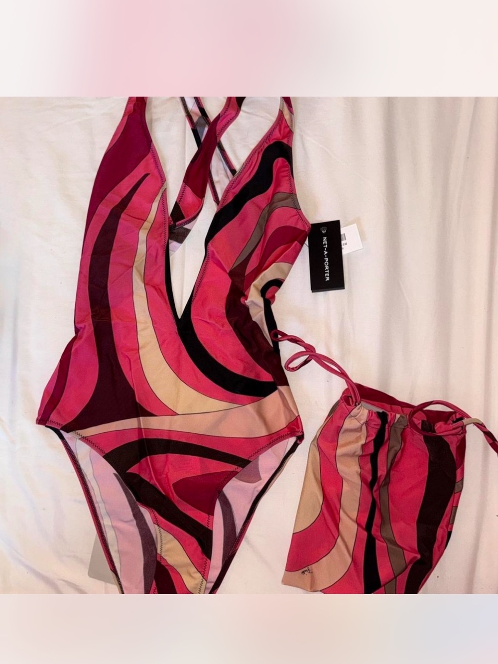 Authentic Emilio Pucci Pink Multi-Swirl Halter One-Piece Swimsuit